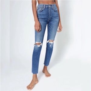 RE/DONE High Rise Ankle Crop Distressed Jeans size 25